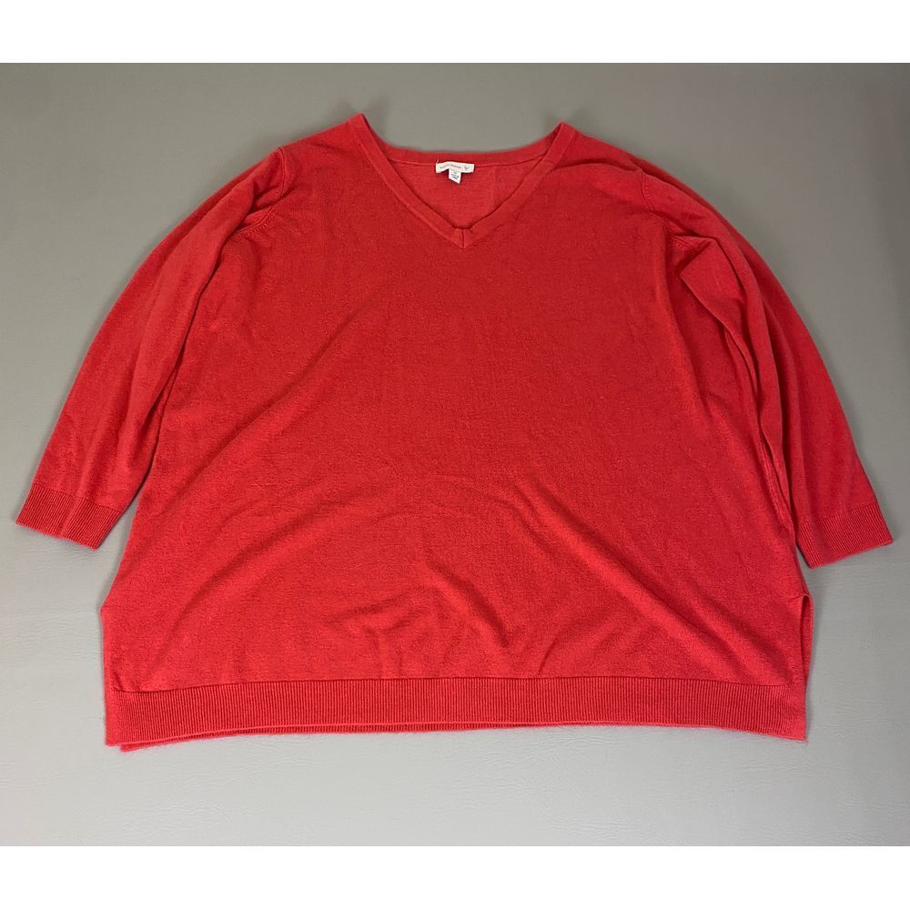 Susan Graver‎ Sweater Women's Plus Size 3X Red V-Neck Long Sleeve Acrylic